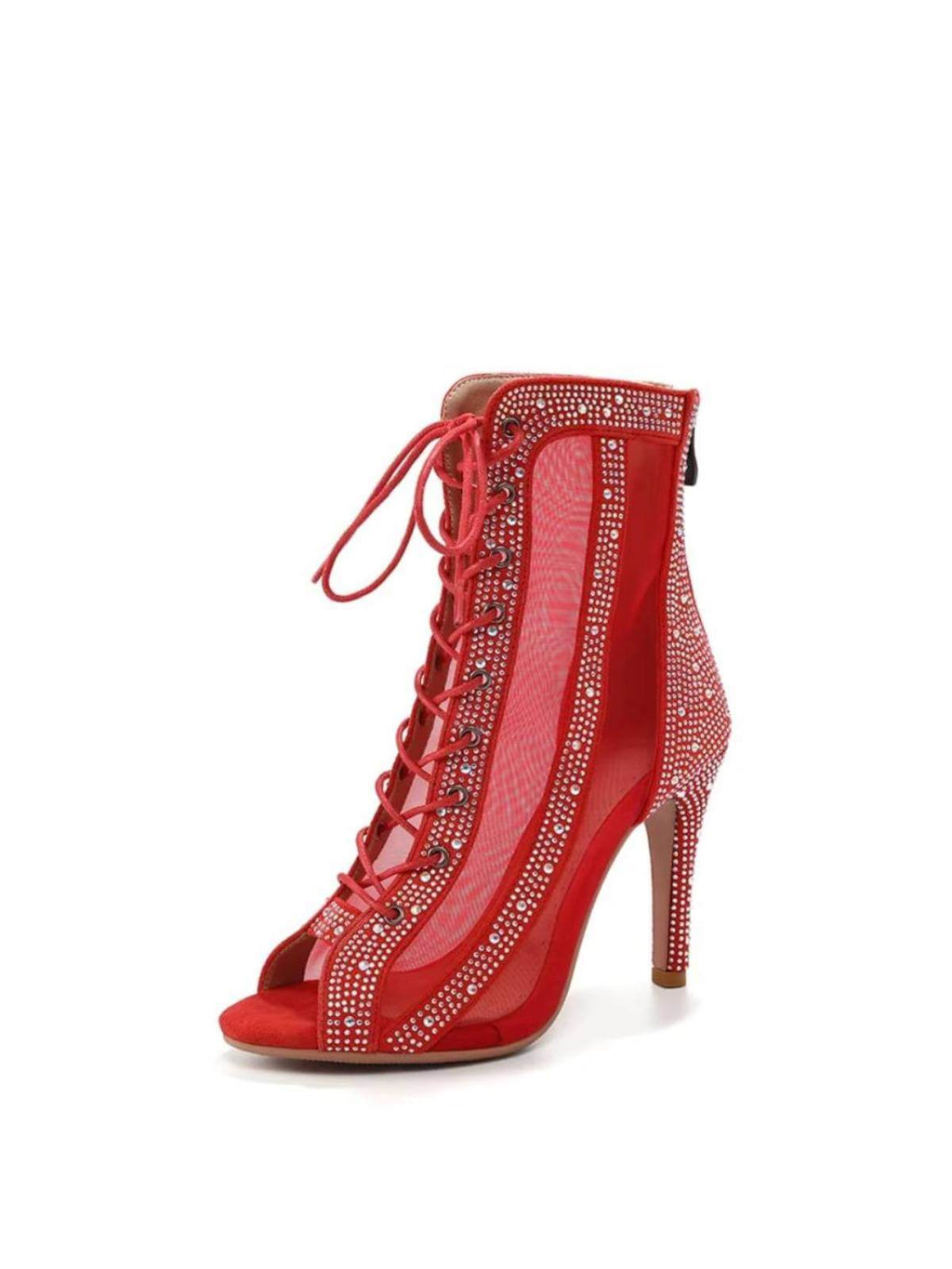 Bottes de danse nude à lacets et strass