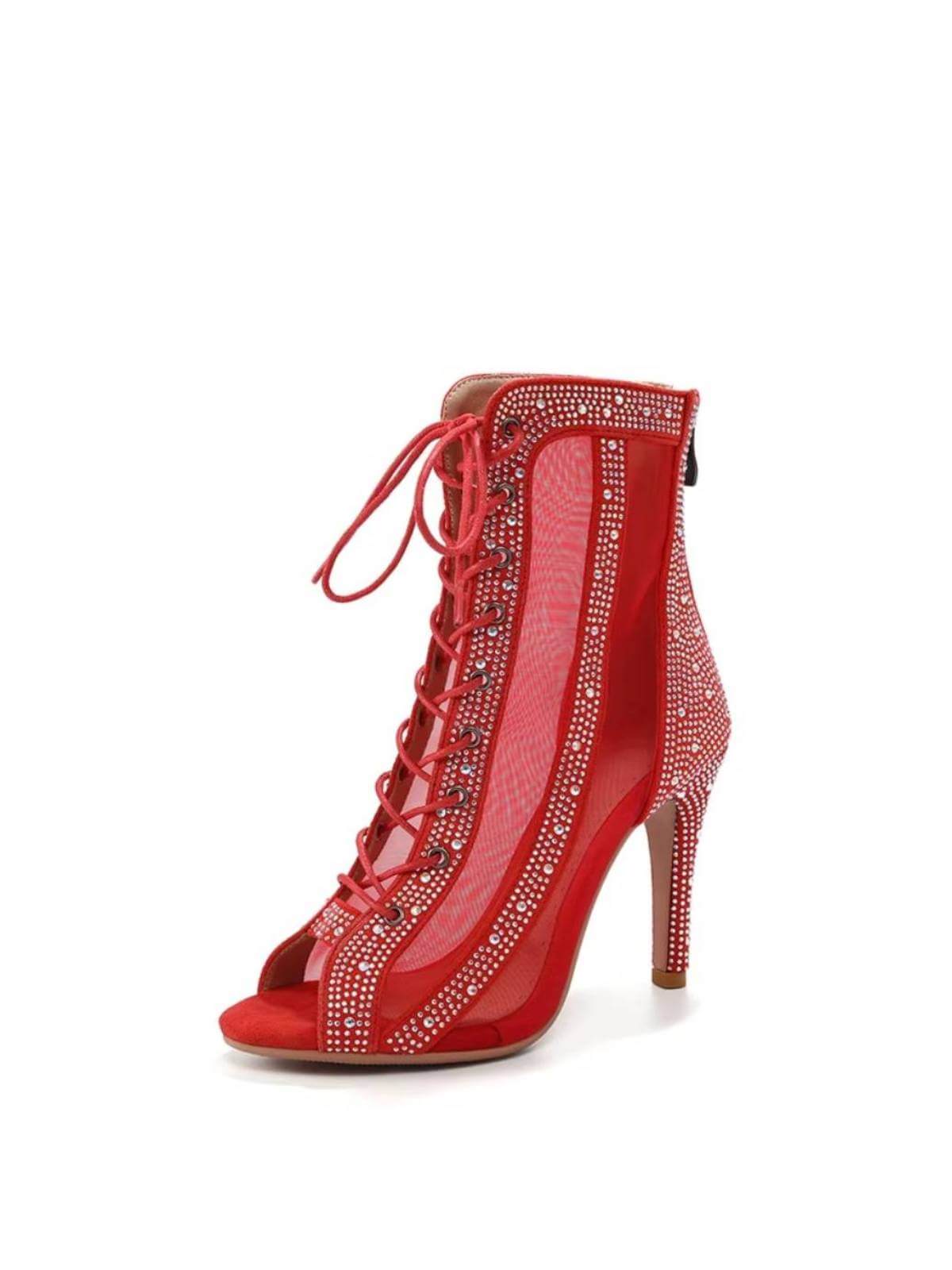 Bottes de danse nude à lacets et strass