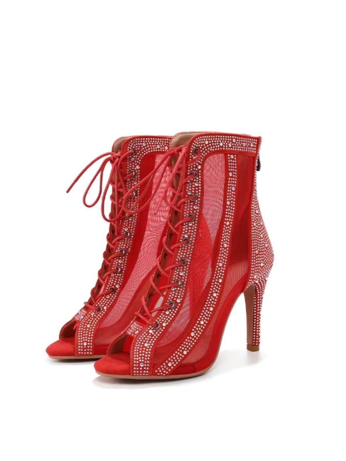 Bottes de danse nude à lacets et strass
