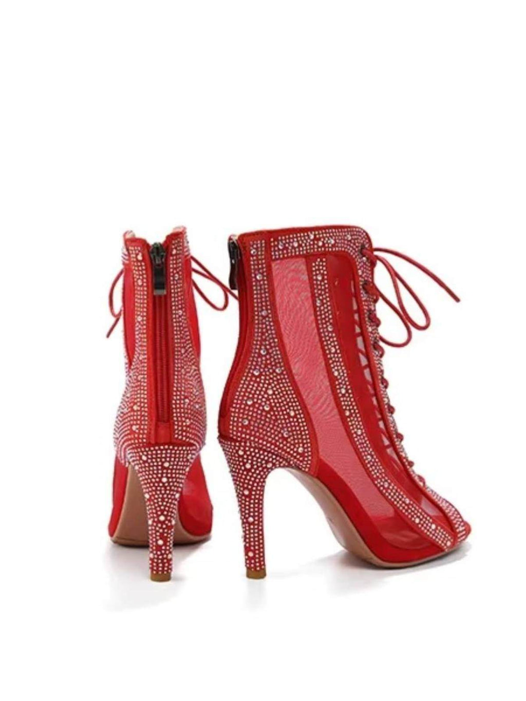 Bottes de danse nude à lacets et strass