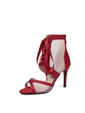 Red Strappy Open-Toe Back Zip Heels