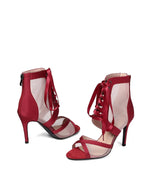 Red Strappy Open-Toe Back Zip Heels