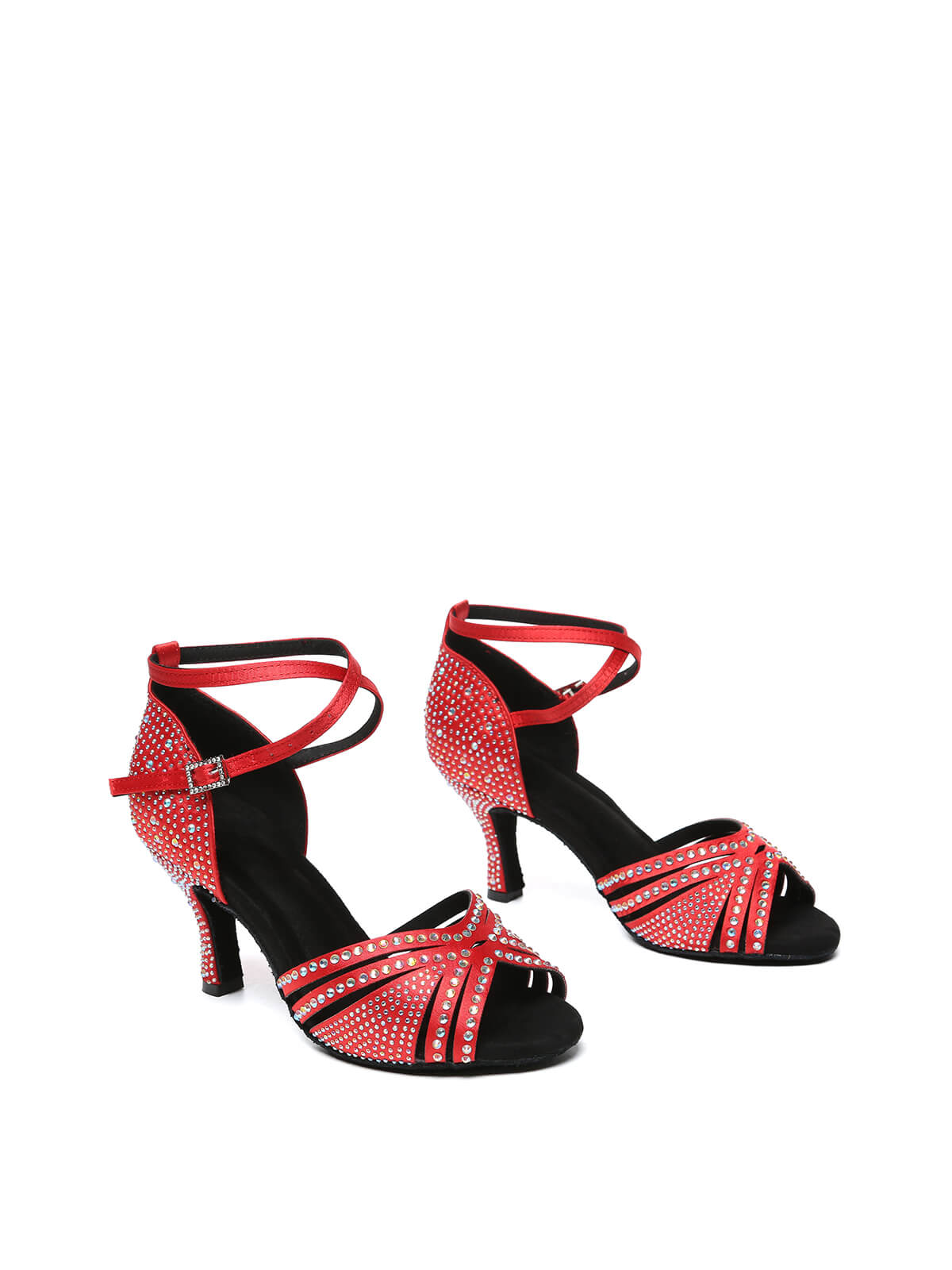 Red Strappy Rhinestone Latin Ballroom Shoes