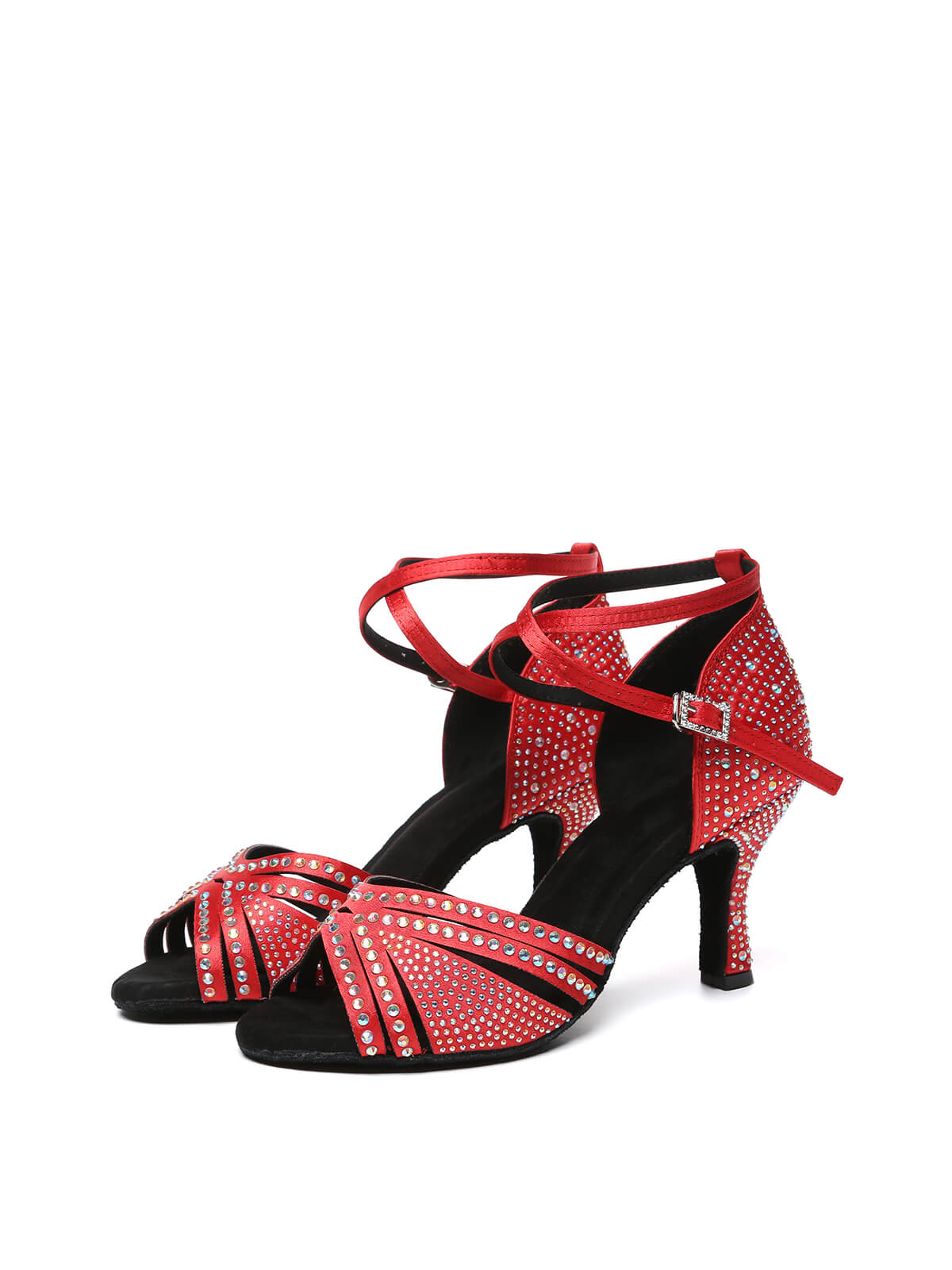 Red Strappy Rhinestone Latin Ballroom Shoes