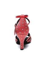 Red Strappy Rhinestone Latin Ballroom Shoes