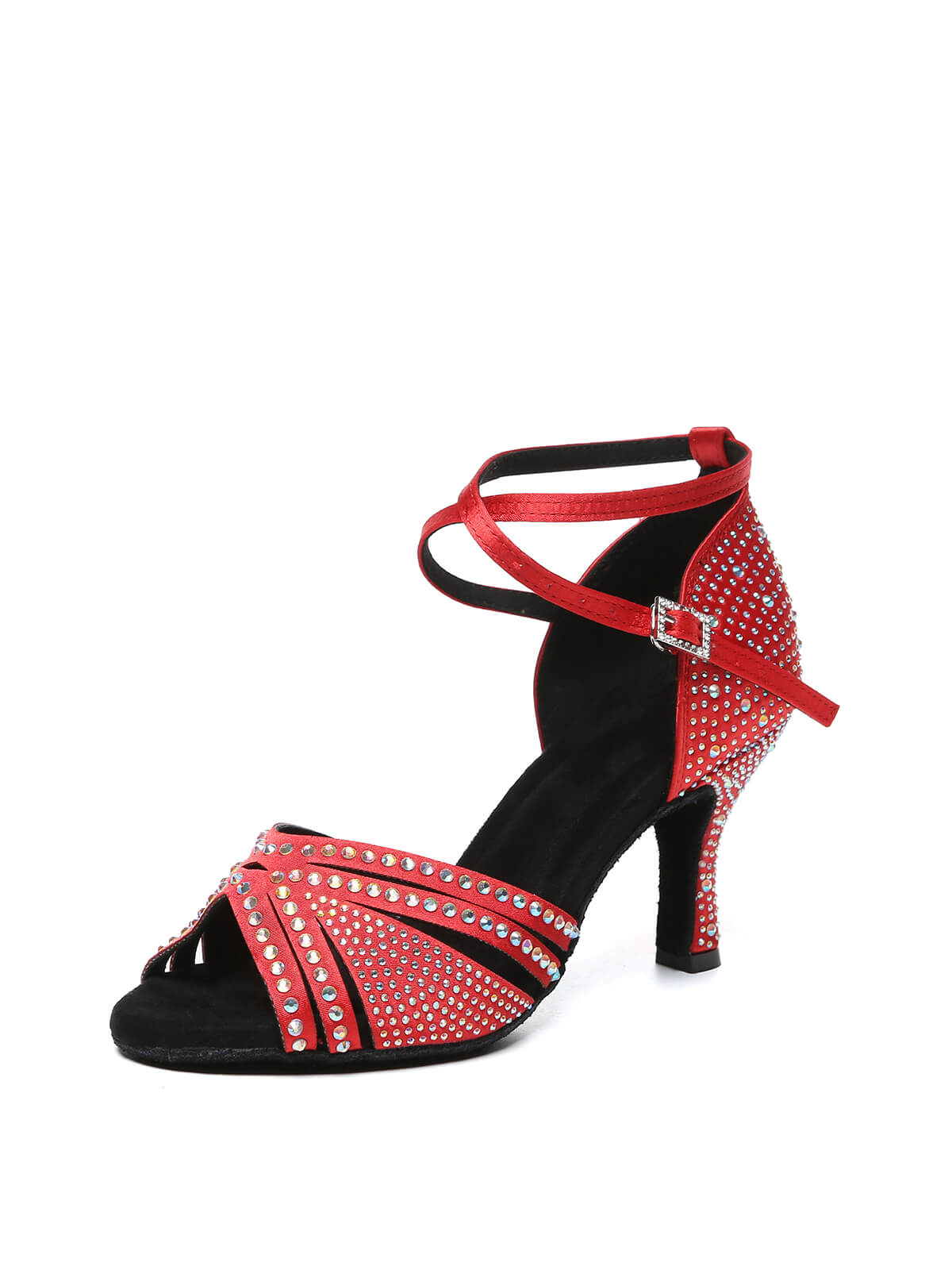 Red Strappy Rhinestone Latin Ballroom Shoes