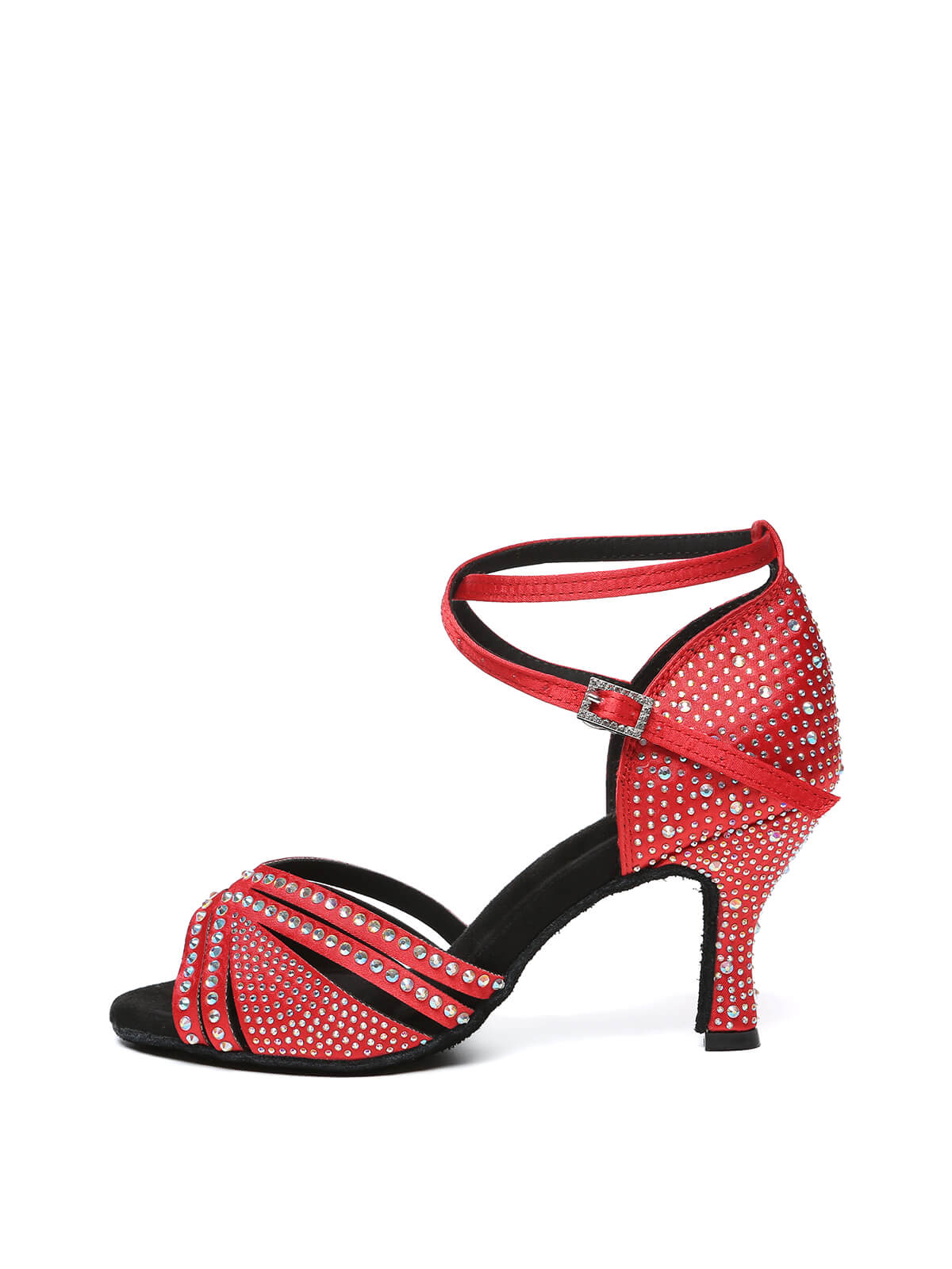Red Strappy Rhinestone Latin Ballroom Shoes