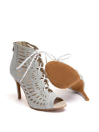 Silver Glitter Peep Zipper Heel Boots