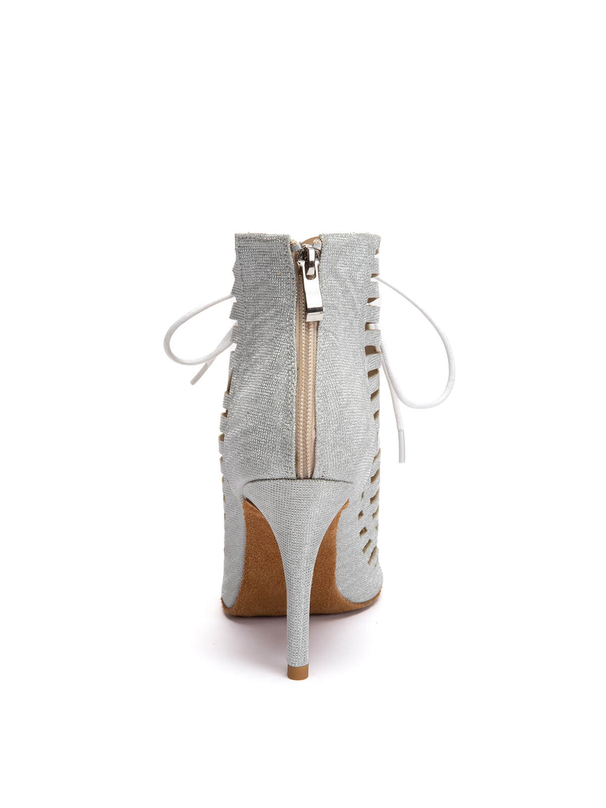 Silver Glitter Peep Zipper Heel Boots