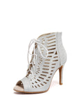 Silver Glitter Peep Zipper Heel Boots