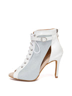 Silver-White Matte Lace-up Dance Shoes