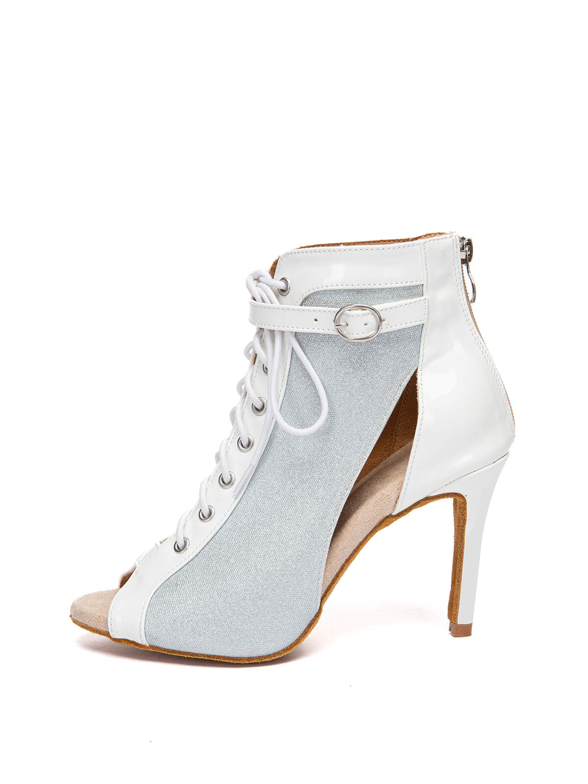 Silver-White Matte Lace-up Dance Shoes