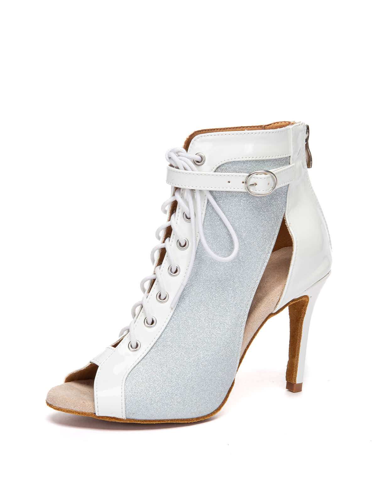 Silver-White Matte Lace-up Dance Shoes