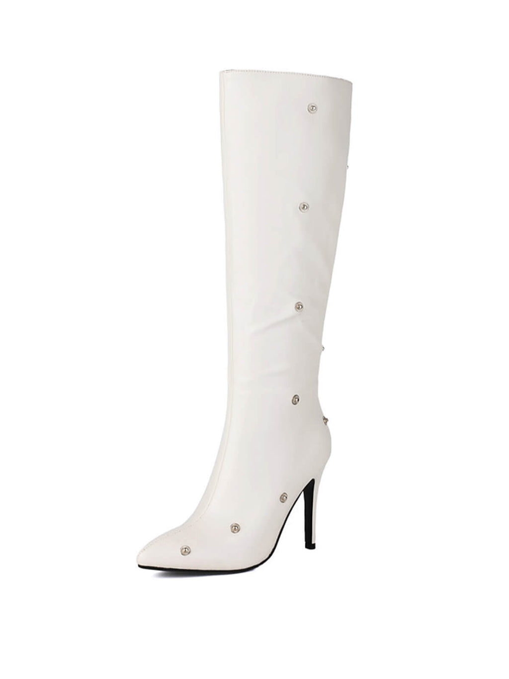 White Pleated Knee-High Boots