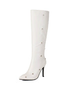 White Pleated Knee-High Boots