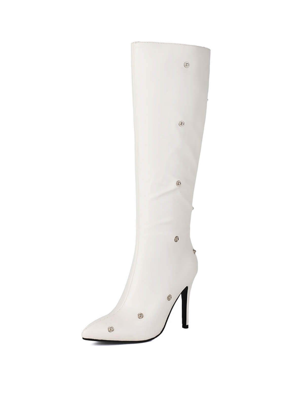 White Pleated Knee-High Boots