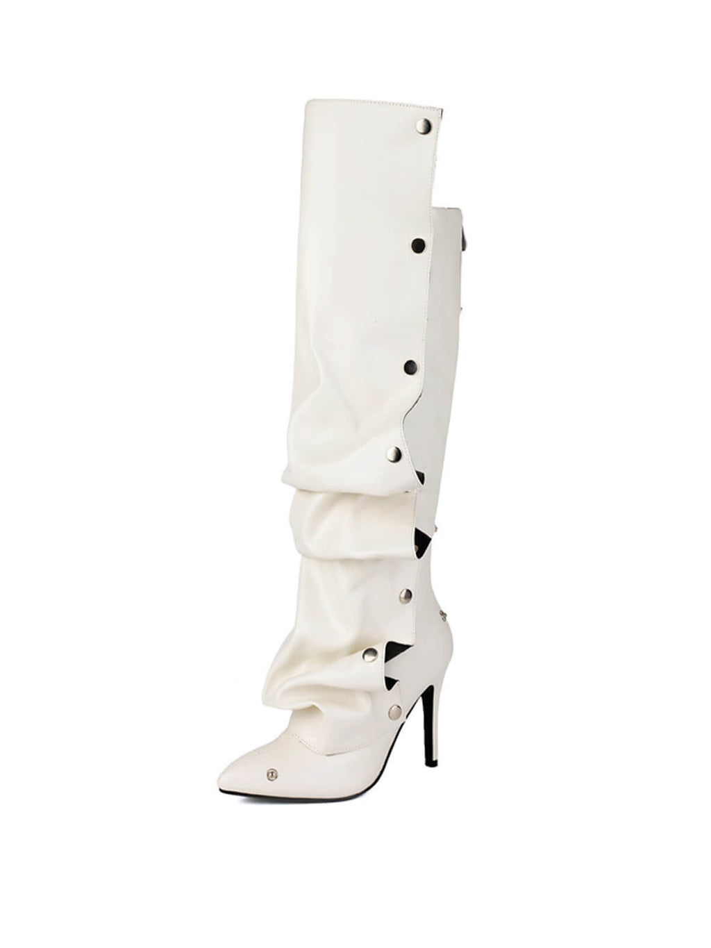 White Pleated Knee-High Boots