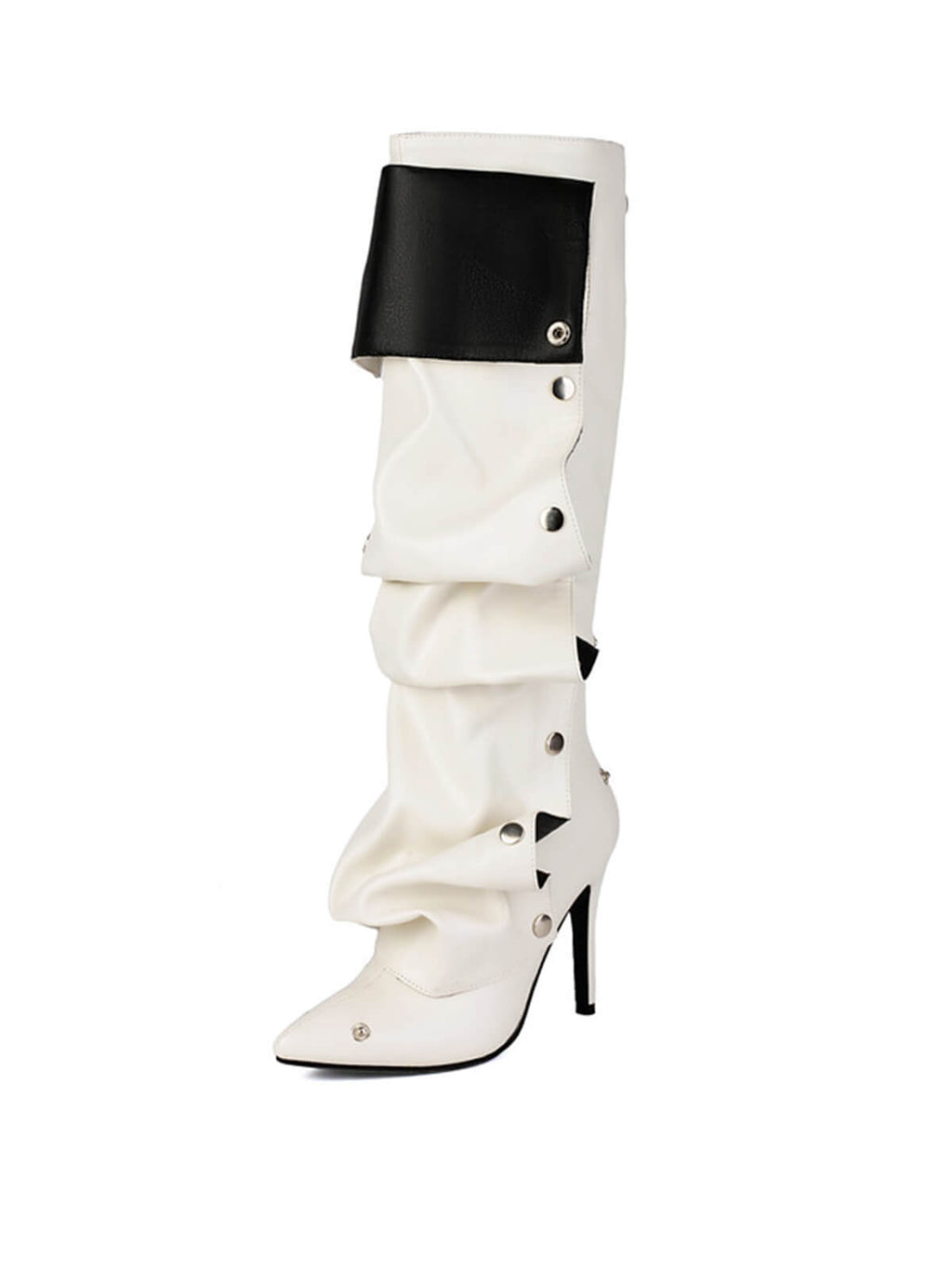 White Pleated Knee-High Boots