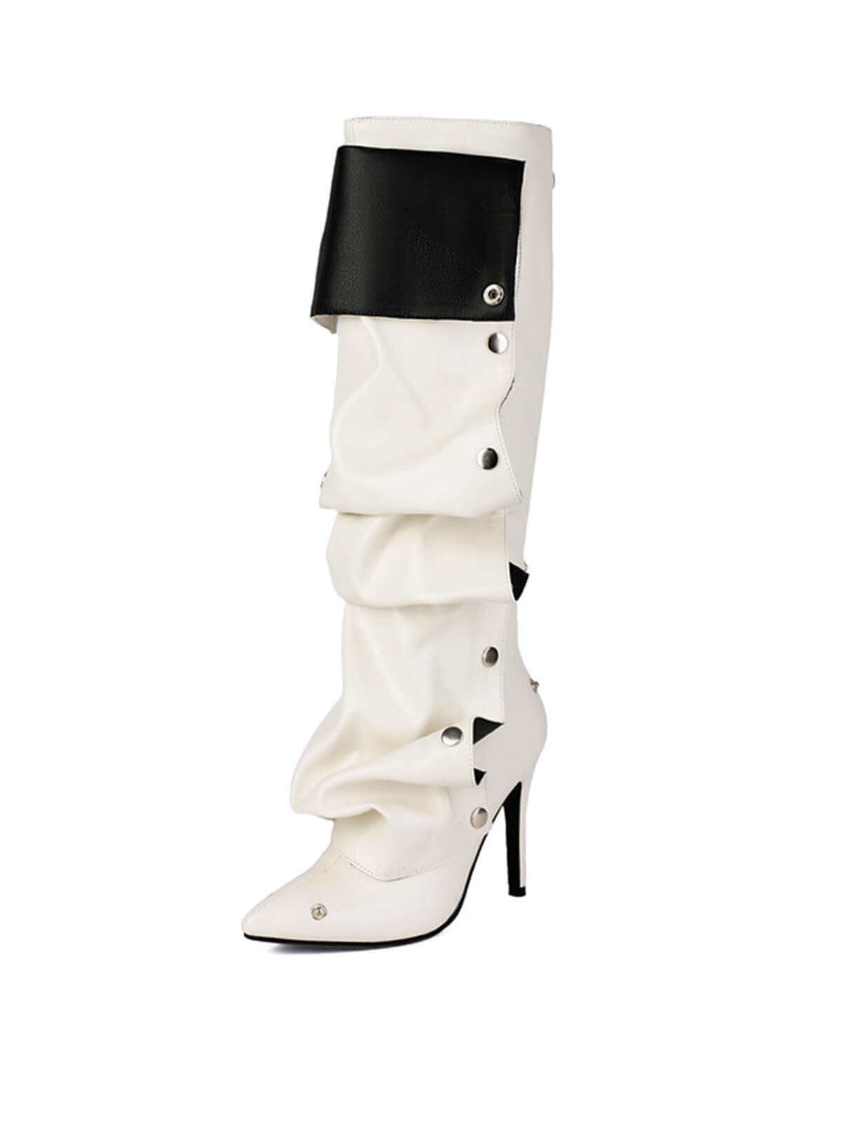 White Pleated Knee-High Boots