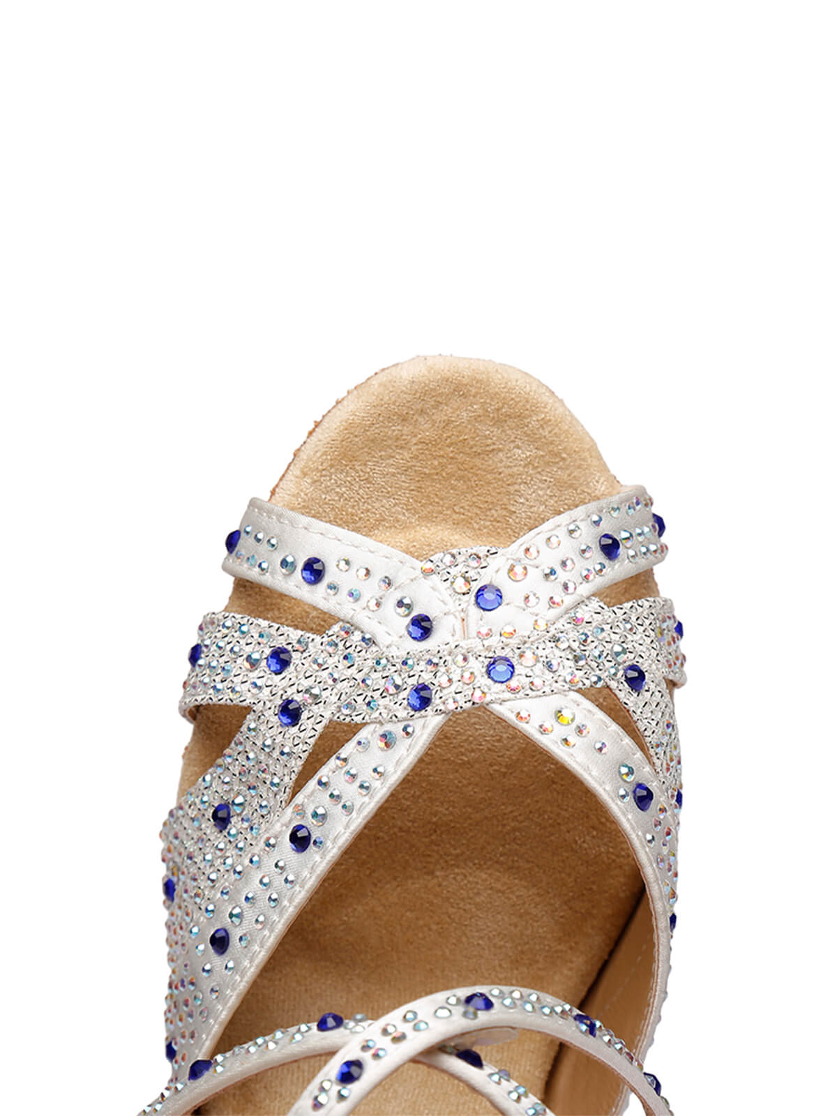 White Satin Rhinestone Peep Toe Latin Tango Shoes