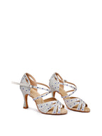 White Satin Rhinestone Peep Toe Latin Tango Shoes