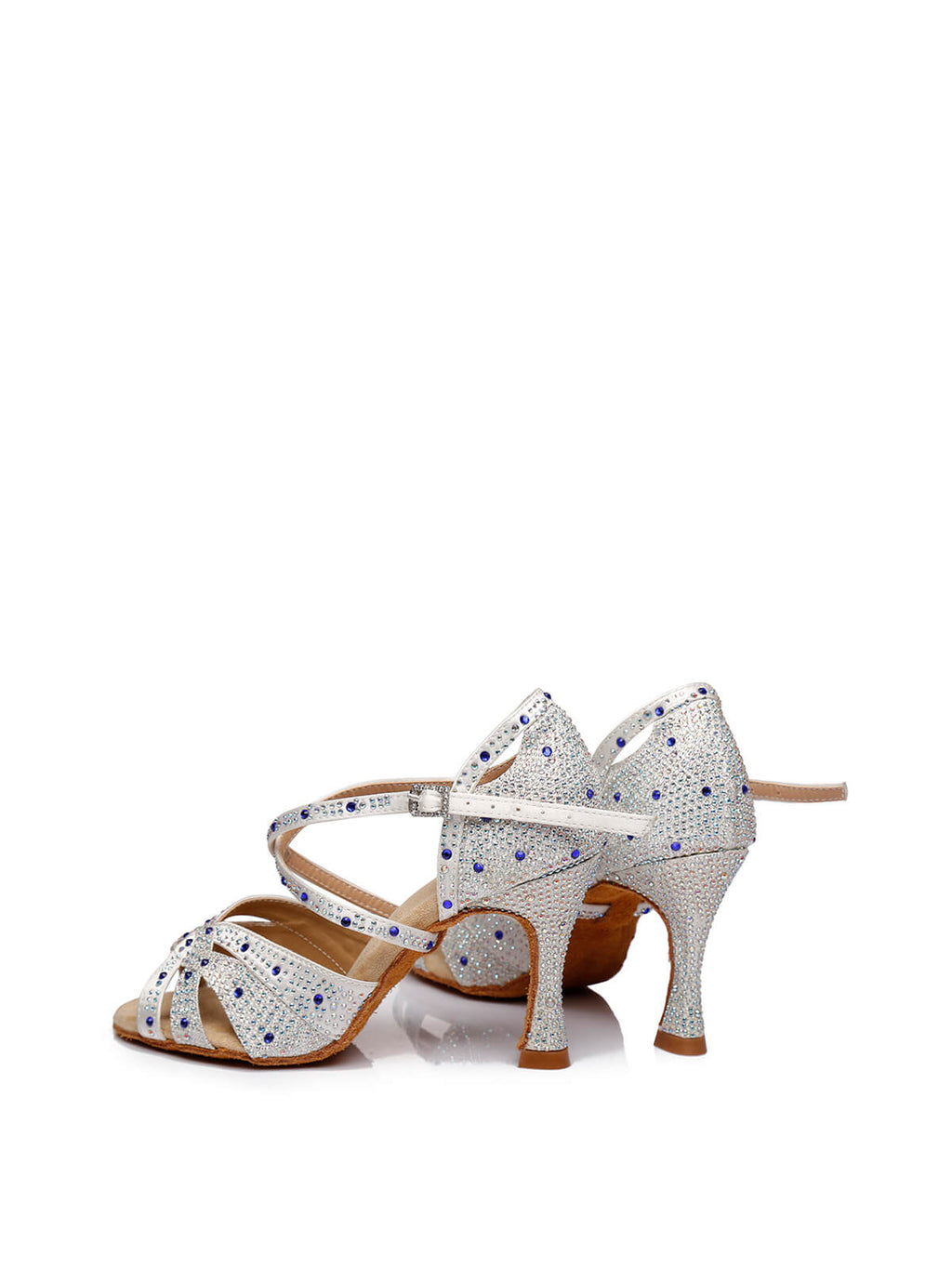 White Satin Rhinestone Peep Toe Latin Tango Shoes