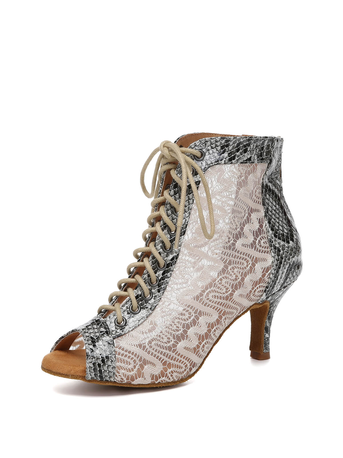 White Snake Lace Patent Leather Dance Boots