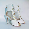 White Snakeskin PU Mesh Dance Boots