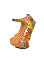 Yellow Printed Satin Pumps