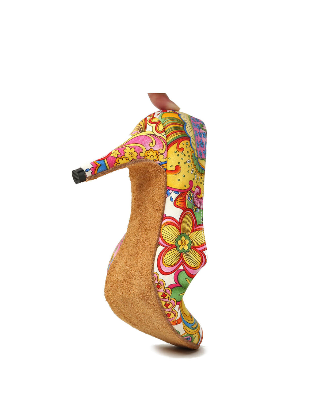 Yellow Printed Satin Pumps