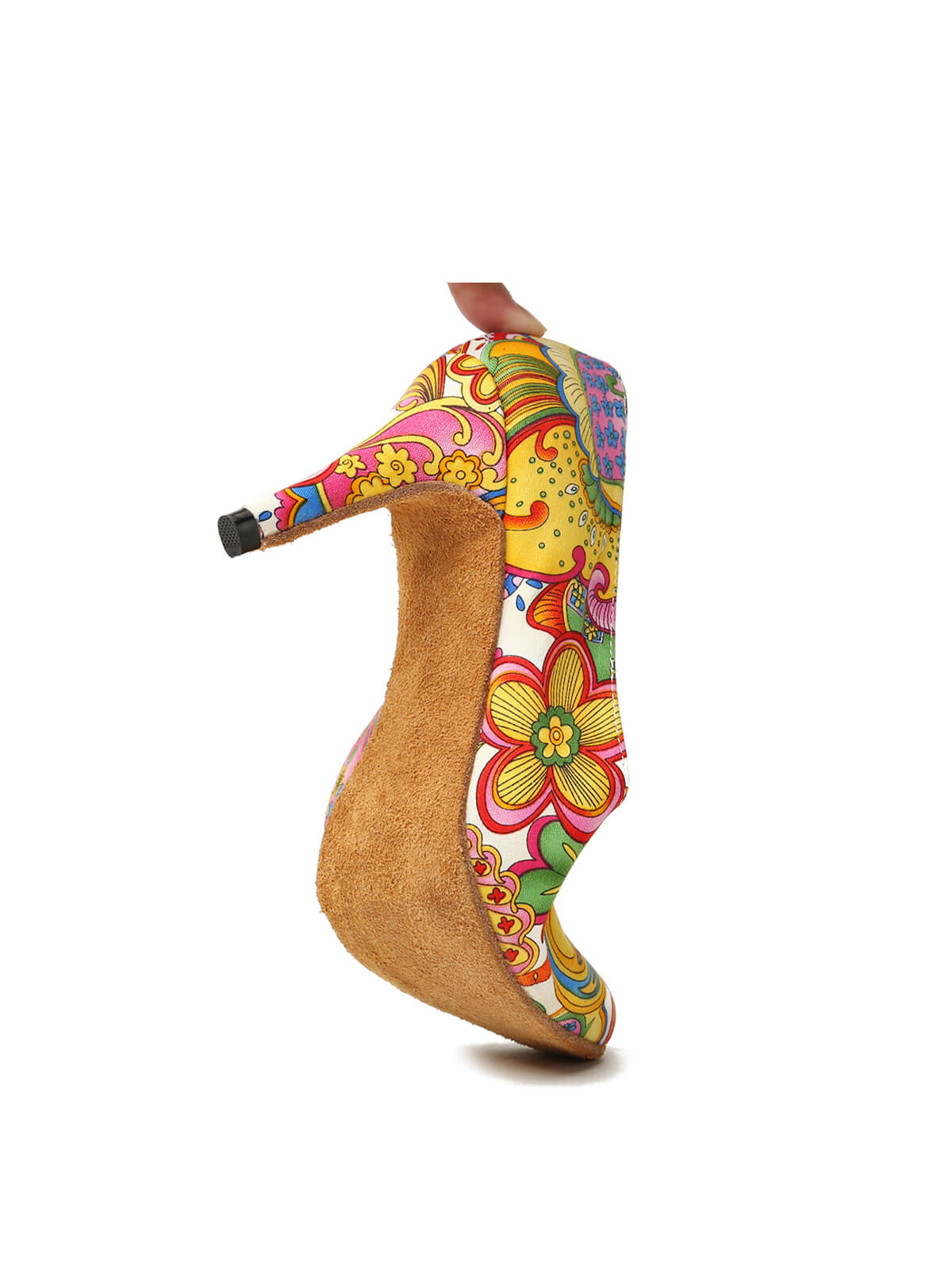 Yellow Printed Satin Pumps