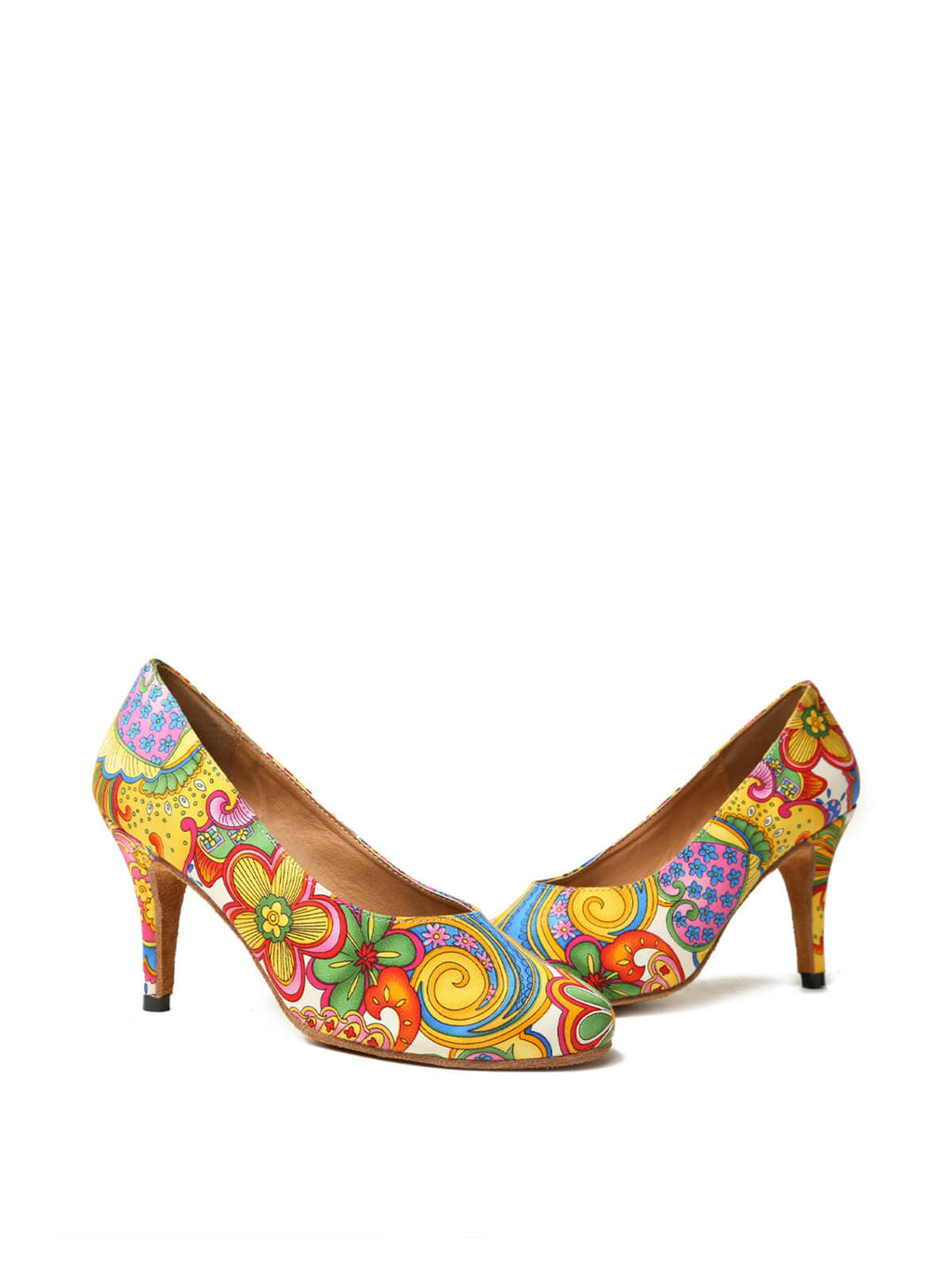 Yellow Printed Satin Pumps