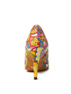 Yellow Printed Satin Pumps