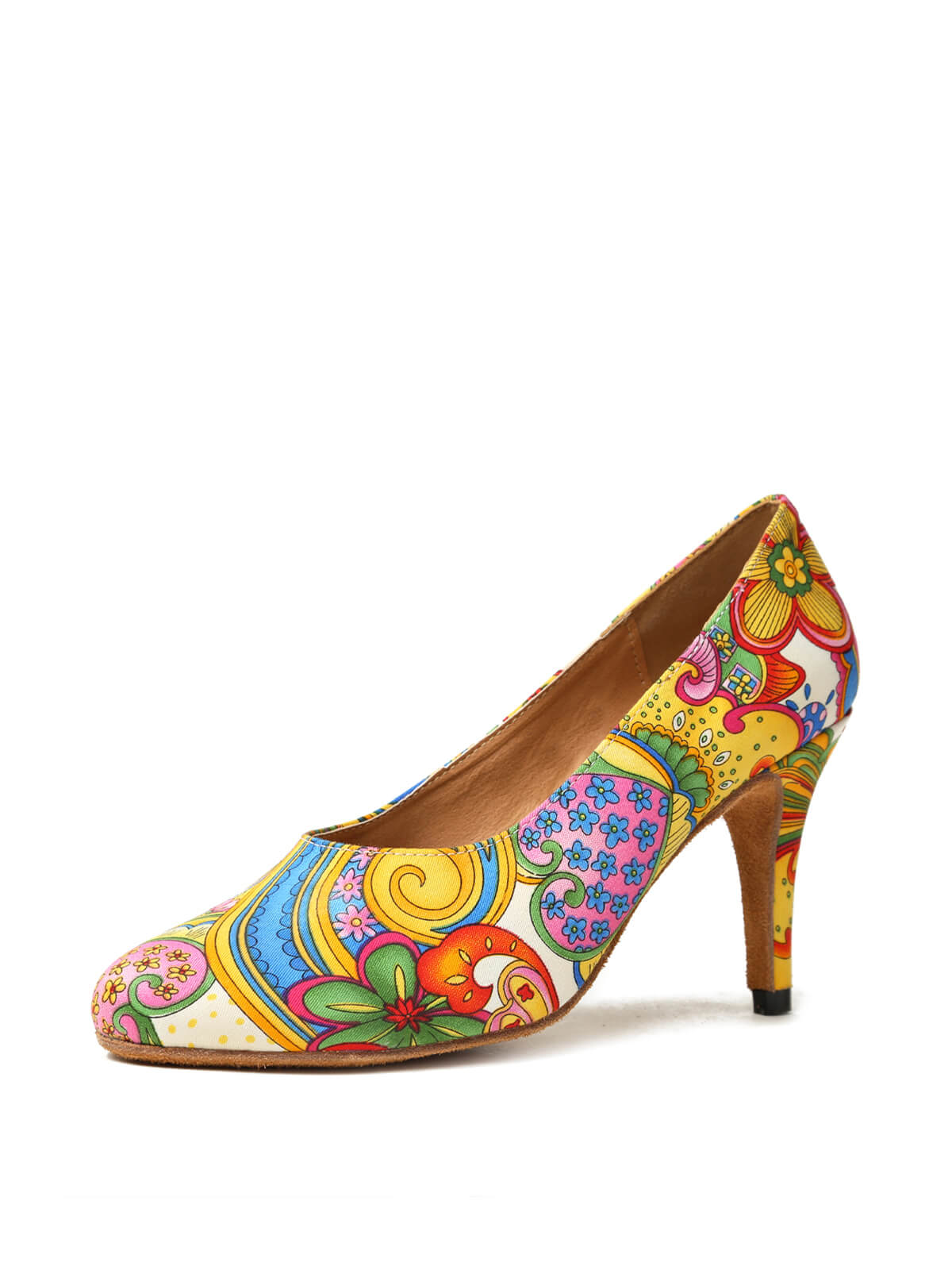 Yellow Printed Satin Pumps